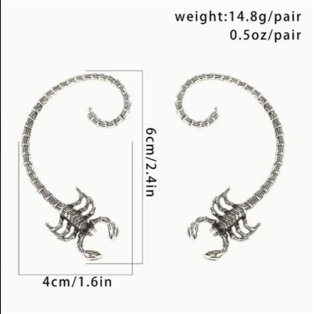 NEW Pewter Scorpion Large Ear Crawler Punk Rocker Earrings - Picture 5 of 5
